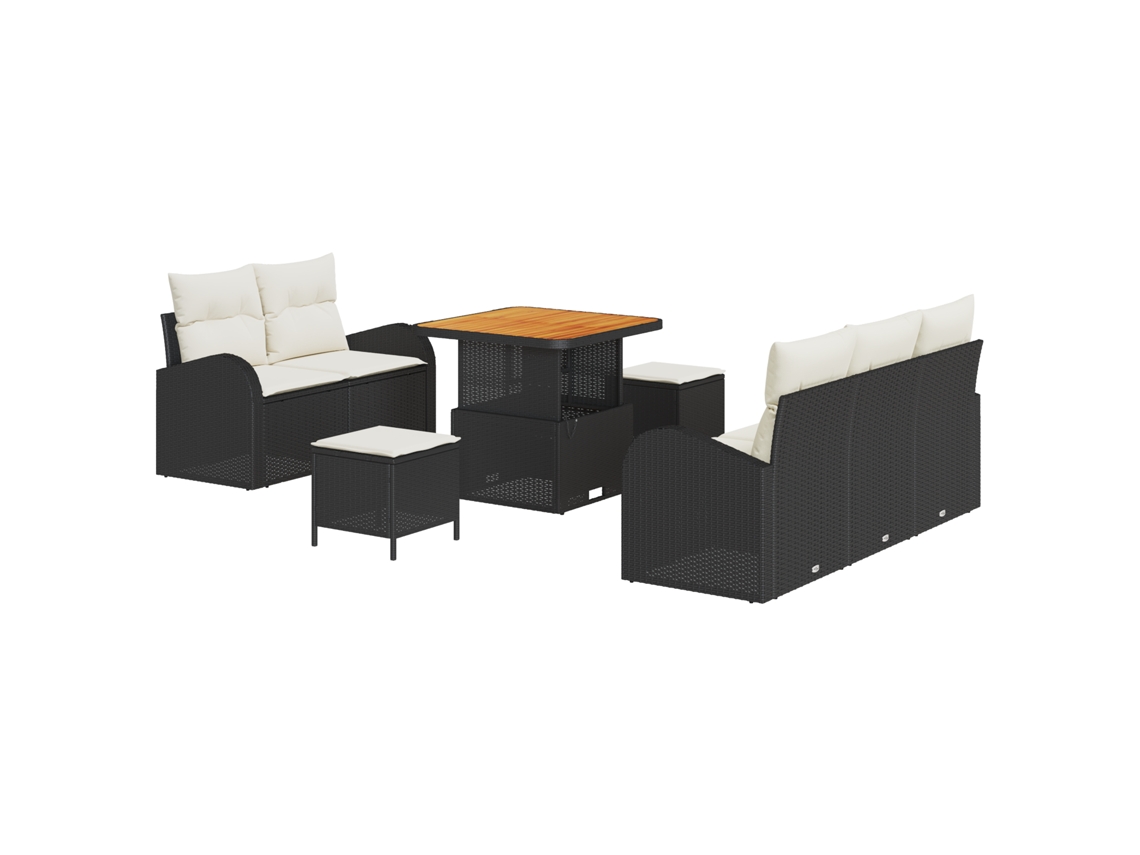 Conjunto 8 Móveis De Jardim Vidaxl Preto Vime Pe (179 X 62 X 85 Cm)