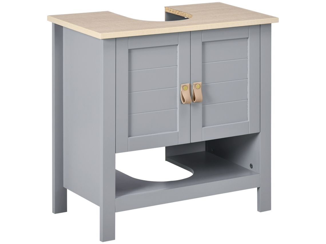 Armário Compacto Sob Pia 2 Portas Prateleira Ajustável 60x30x60 Cinza