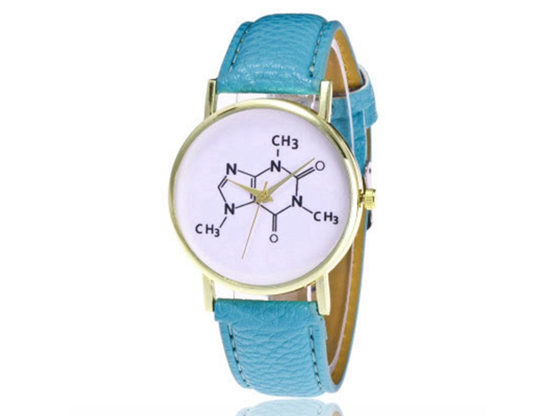 Relógio de Pulso Feminino de Quartzo com Pulseira Pu Display Analógico Presente Azul Céu