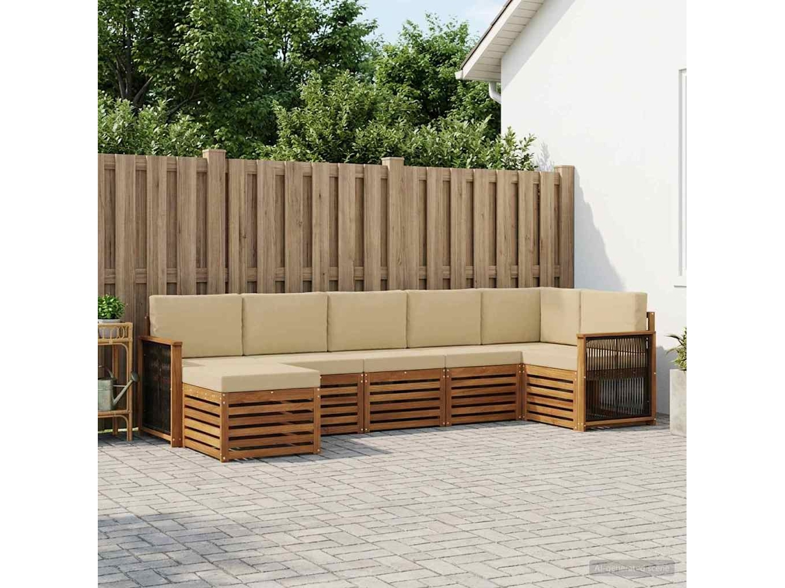 Vidaxl Conjunto De Sofá Sectional Com Almofada 6 Pcs Natural