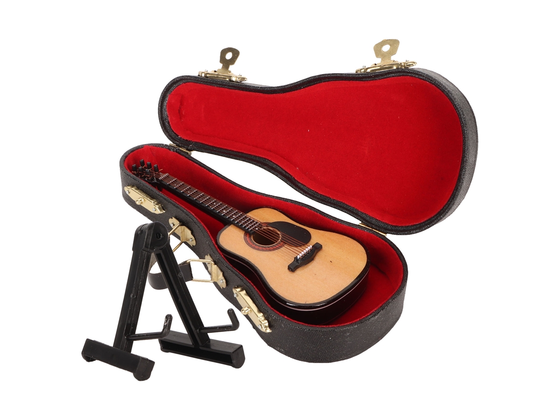 Modelo Miniatura Guitarra Elétrica Madeira Decorativa com Estojo e Suporte
