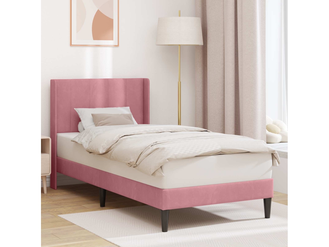 Vidaxl Estrutura Da Cama Com Cabeceira Rosa 100 X 200 Cm Veludo