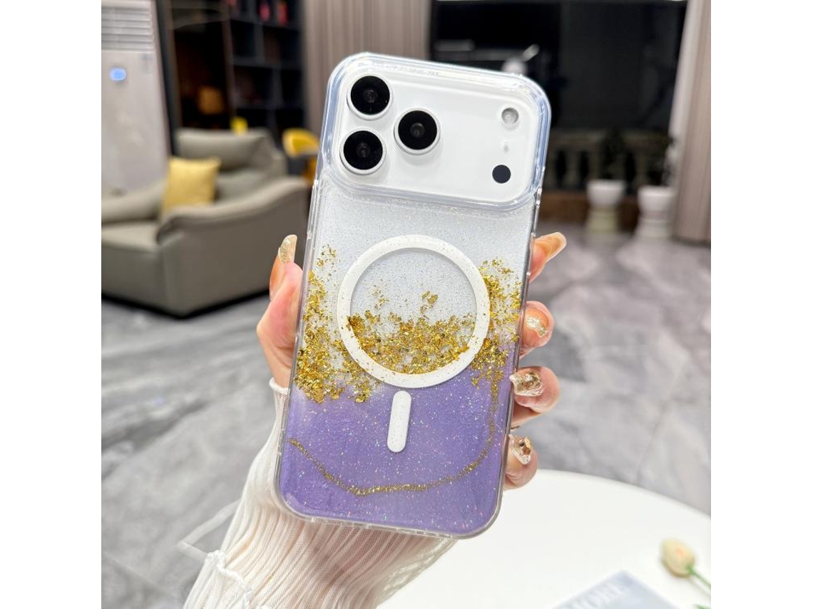 Capa Híbrida Transparente De Tpu Com Acabamento Dourado E Magsafe Para Iphone 17 Pro