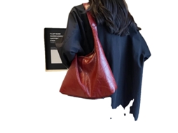 Bolsa De Ombro, Material De Suede Sintético, Design Casual De Tote, Pu-vermelho