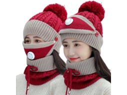 Conjunto de gorro e cachecol de tricô 3 em 1 para inverno, com forro polar e antivento para mulher e menina