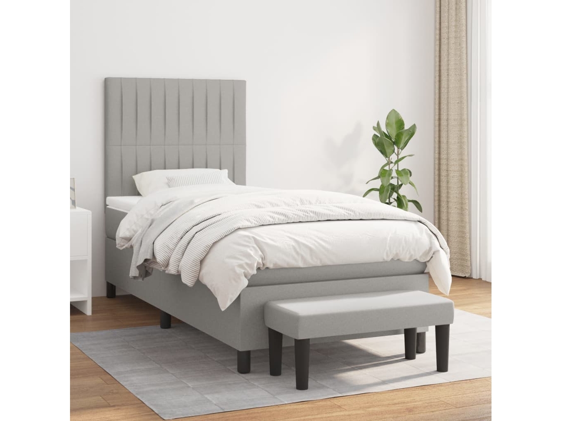 Cama Com Molas/colchão 80x200 Cm Tecido Cinza-claro