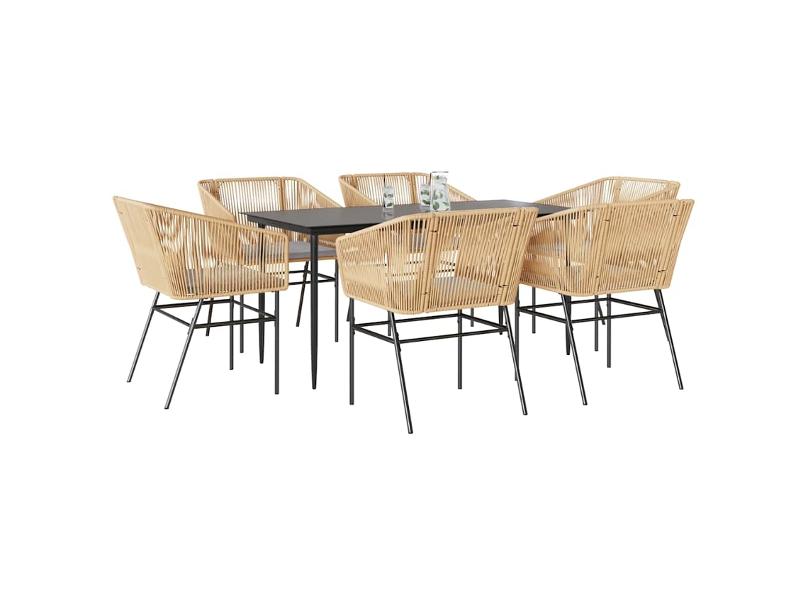 Vidaxl Conjunto Jantar Jardim 7 Peças Almofadas Vidro Vime Pe Castanho