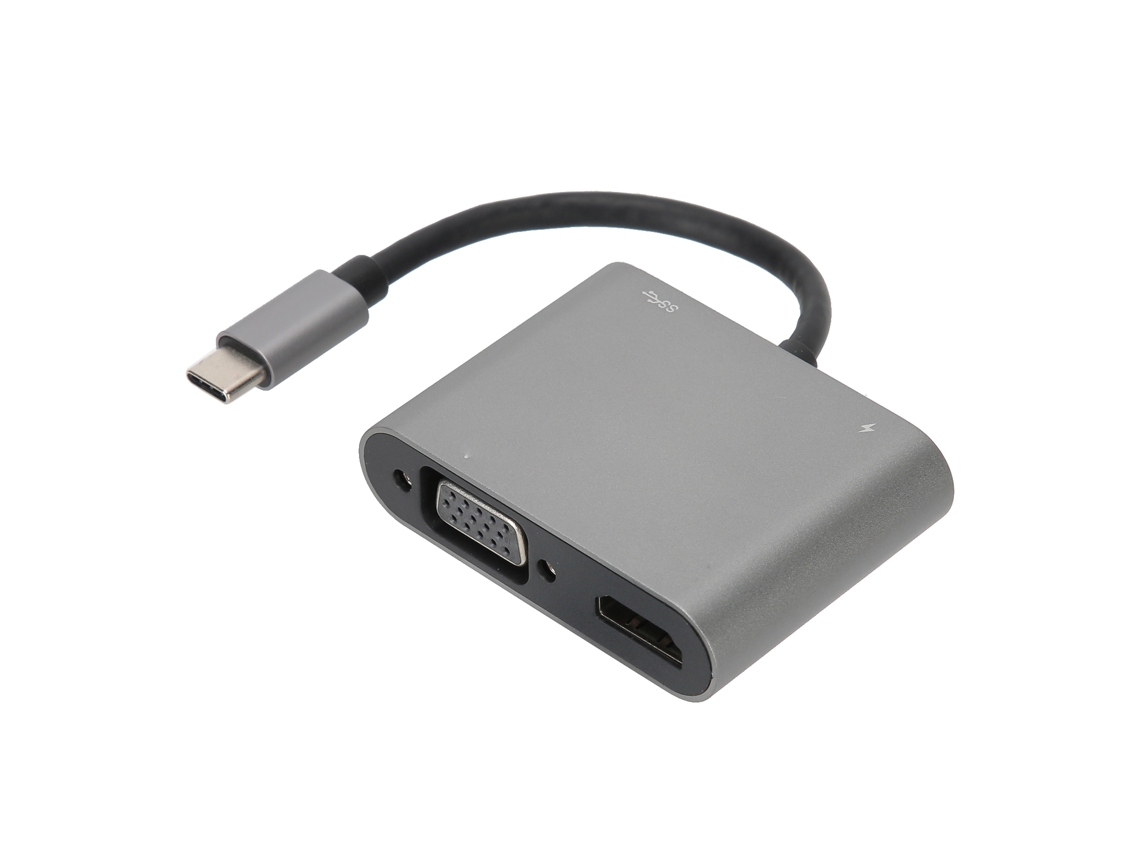 2026dn concentrador Type c 4 em 1 com Hdmi, Vga, Usb e Pd Prata para Computadores
