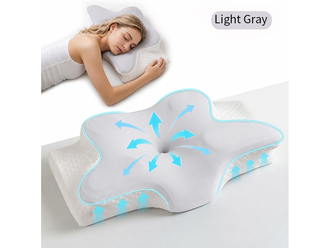 Almofada Corretiva Cervical, Sono Confortável, Formato Ergonómico em Espuma Viscoelástica Cinza Claro CZHHMART