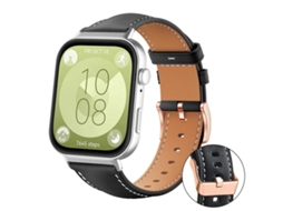 Bracelete Para Huawei Watch Fit 4 Pro / Fit 4 / Fit 3 - Couro Vegano - Estampa De Tubarão Preto - Fivela Dourada Rosa Preta