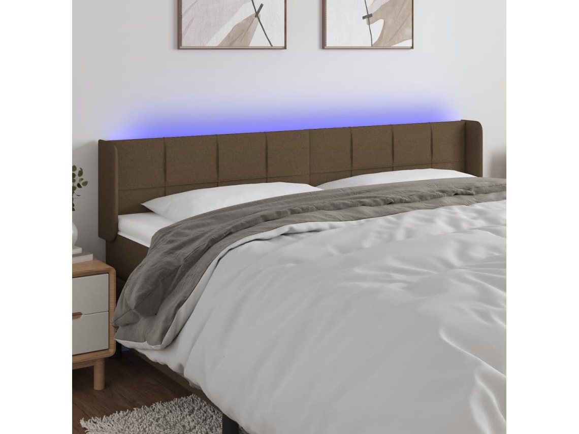 Vidaxl Cabeceira De Cama C/ Luzes Led Tecido 183x16x78/88 Cm Castanho