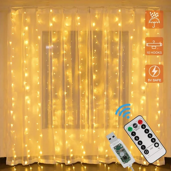 Cortina De Luzes Led, Comando Remoto, Usb, 8 Modos, Para Decoração De Casa, Festas, Jardim E Eventos