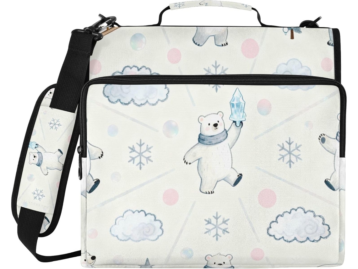 Organizador Com Zíper De 3 Argolas E 1, 5 Polegadas Em Formato De Urso Polar Azul, Com Alça De Ombro, Fácil De