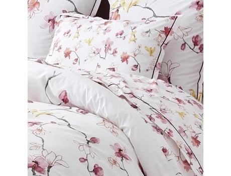 Fronha Estampada Flores e Pássaros Rosa Claro 50X70 Cm TRADILINGE