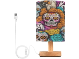 Abajur De Cabeceira Em Formato Caveira Para Quarto, Luminária De Cabeceira Led, Luminária De Leitura Com Portas Usb E