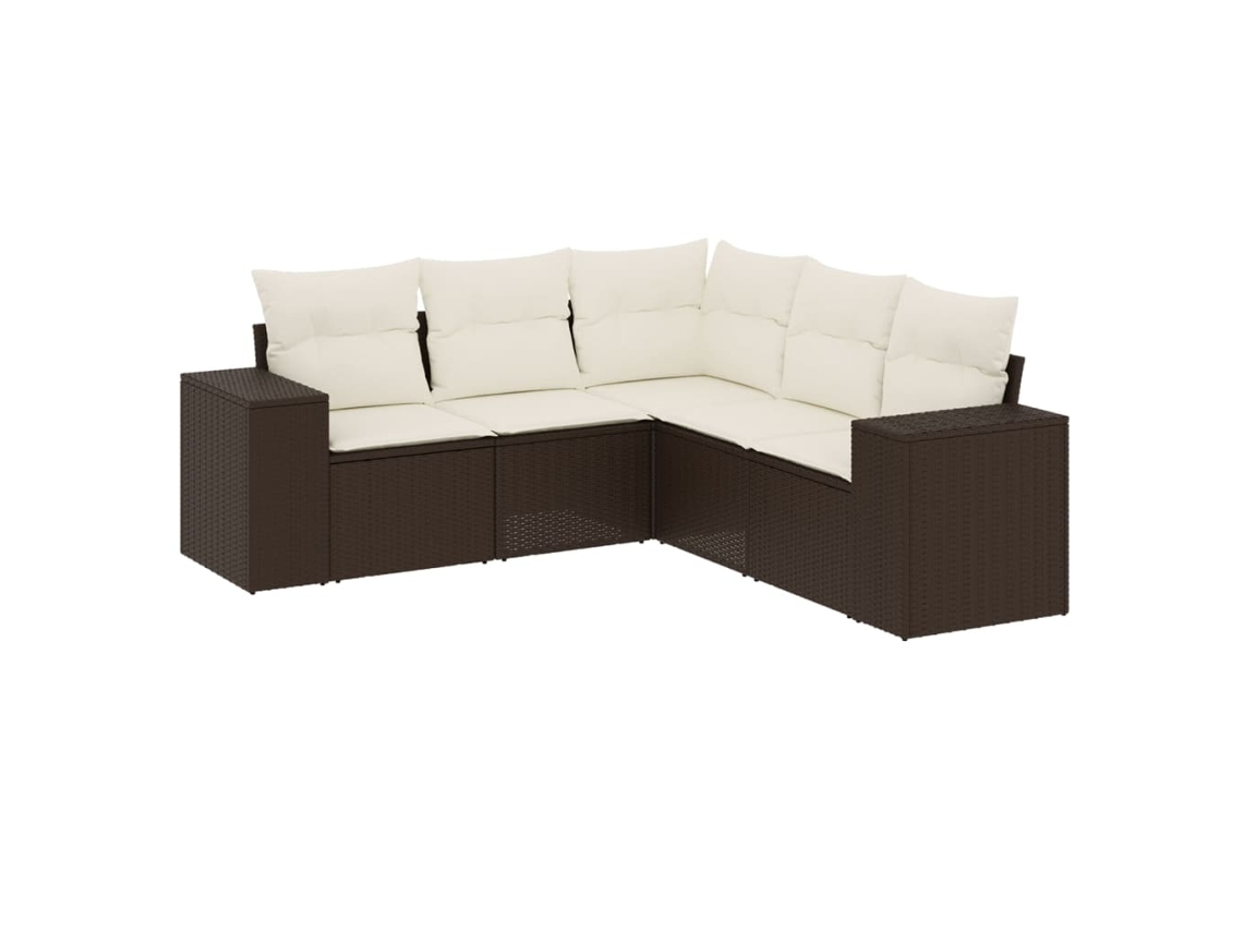 Conjunto de 5 Sofás para Jardim com Almofadões Vime Pe Castanho MAISON EXCLUSIVE (5 pcs)