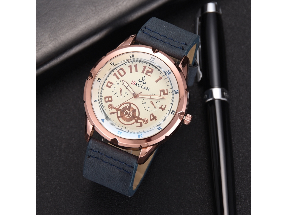 Reloj De Cuarzo Para Hombres Con Correa De Pu Estilo Casual Y Elegante De Negocios Azul