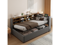 Cama Veludo Cinza Escuro 90x200 Led Usb c Hidráulica