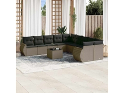 Vidaxl 11 Pcs Conjunto Sofás De Jardim C/ Almofadões Vime Pe Cinzento