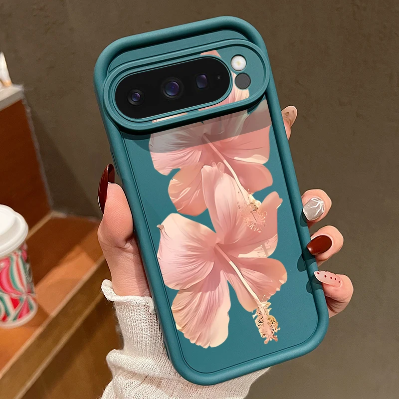 Capa Para Celular Google Pixel 9a Com Estampa De Flor De Hibisco (azul), Em Tpu Macio.