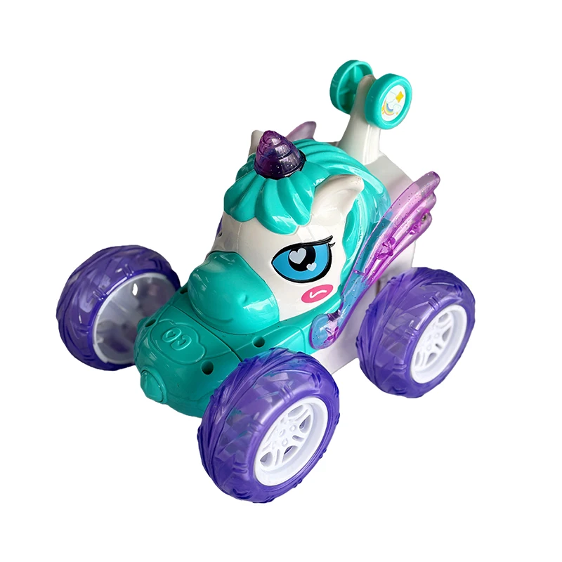 Carro de Acrobacias Unicórnio com Controle Remoto, Carro Transformável com Luzes de Led MDUG (azul)