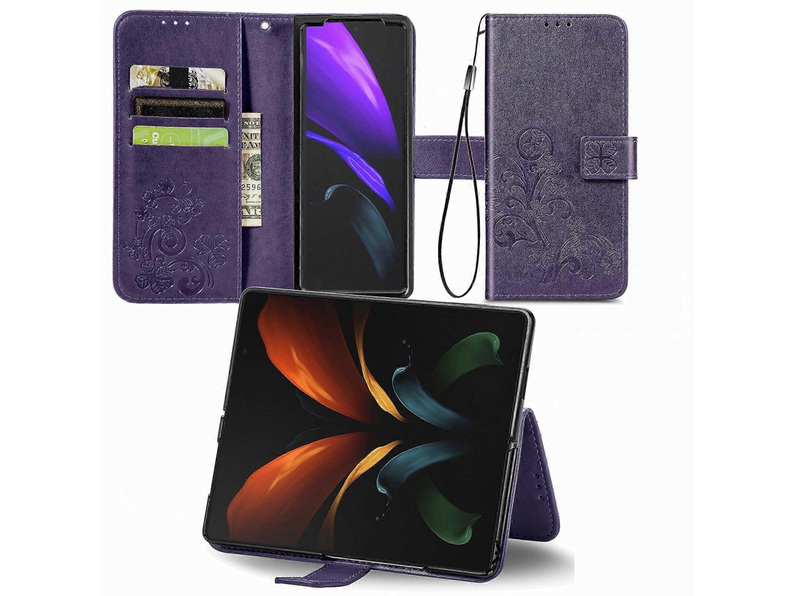 Capa De Couro Com Fecho De Quatro Lâminas E Relevo Para Samsung Galaxy Z Fold4