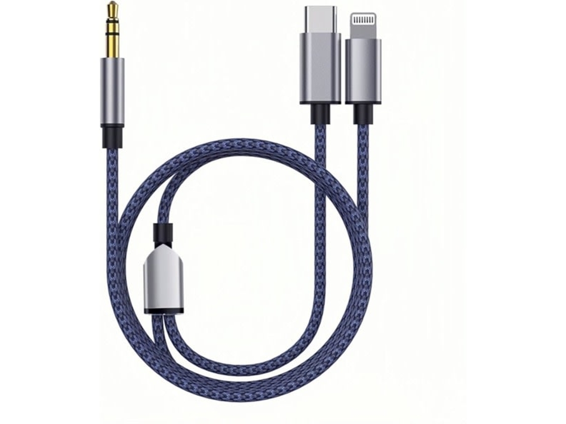 Cabo Adaptador de Áudio Auxiliar USB-C e Lightning, Nylon Trançado, AQUAFORGE