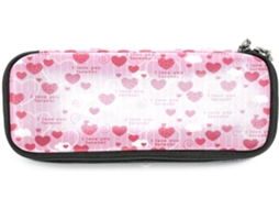 Estampa grande com corações rosa, perfeita para o dia do casamento com dois nomes, ideal para escola ou mesa.
