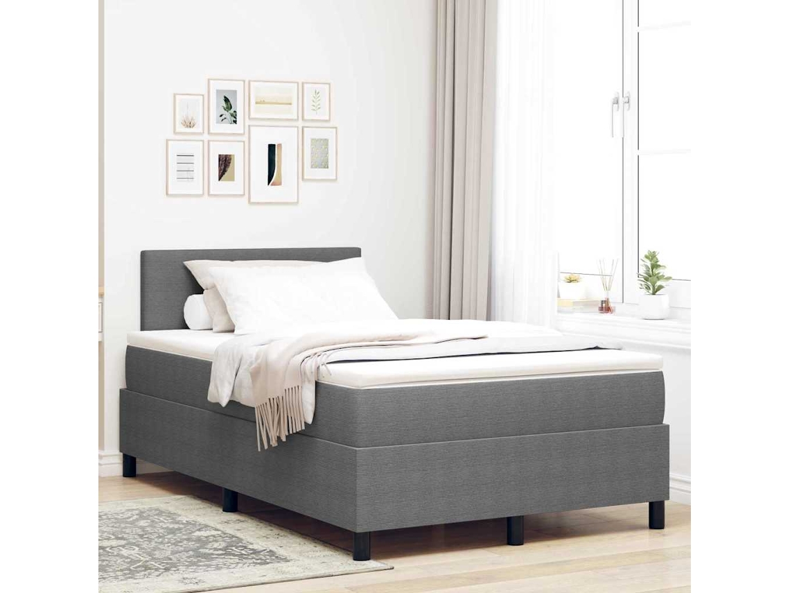 Vidaxl Cama Box Spring Led Cinza Claro E Branco 120 X 190 Cm