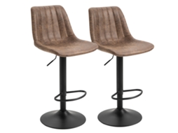Conjunto de 2 Banquetas de Bar com Encosto, Apoio para os Pés e Altura Ajustável, Estilo Industrial, Marrom. ESSÊNCIACASA