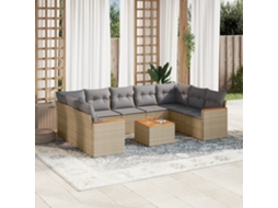 Vidaxl 10 Pcs Conjunto De Sofás P/ Jardim Com Almofadões Vime Pe Bege