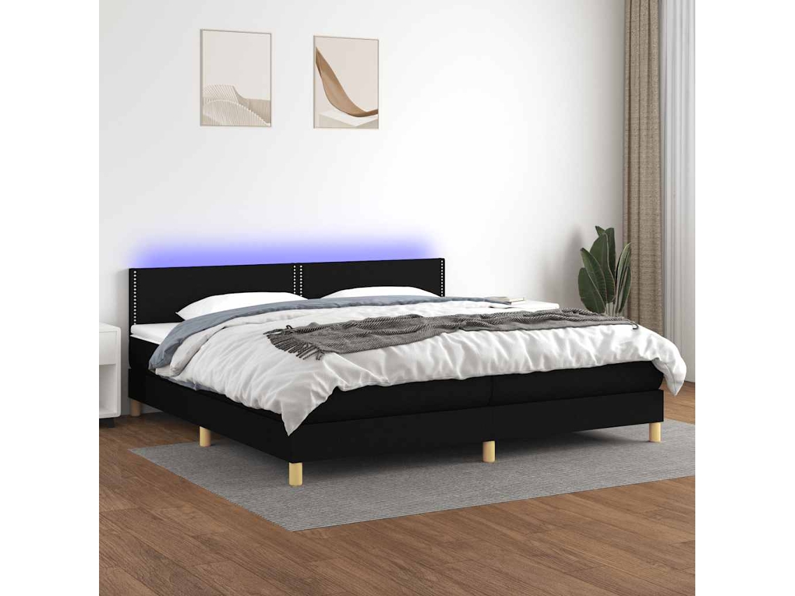 Vidaxl Cama Box Spring C/ Colchão E Led 200x200 Cm Tecido Preto