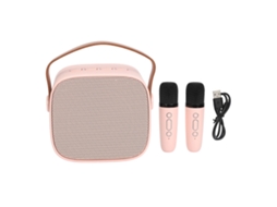 2026 máquina de Karaokê Mini Portátil Alto falante Bluetooth com 2 Microfones Sem Fio para Crianças e Adultos Rosa