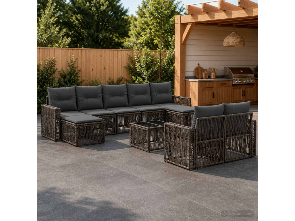 Vidaxl Conjunto De Sofá De Jardim 10 Unid. Cinza E Cinza Escuro