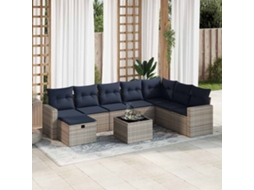 Vidaxl 9 Pcs Conjunto Sofás P/ Jardim Com Almofadões Vime Pe Cinzento