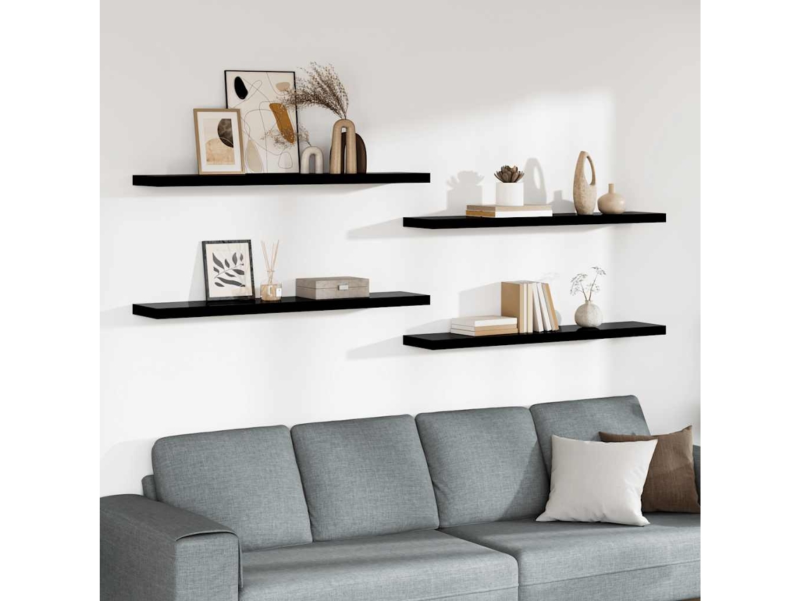Vidaxl Prateleiras De Parede Suspensas 4 Pcs 120x23,5x3,8cm Mdf Preto