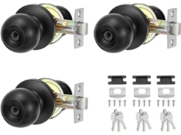 Conjunto De 3 Maçanetas Redondas Com Chave Patikil Para Portas Internas E Externas, Em Aço Inoxidável, Para Quarto E