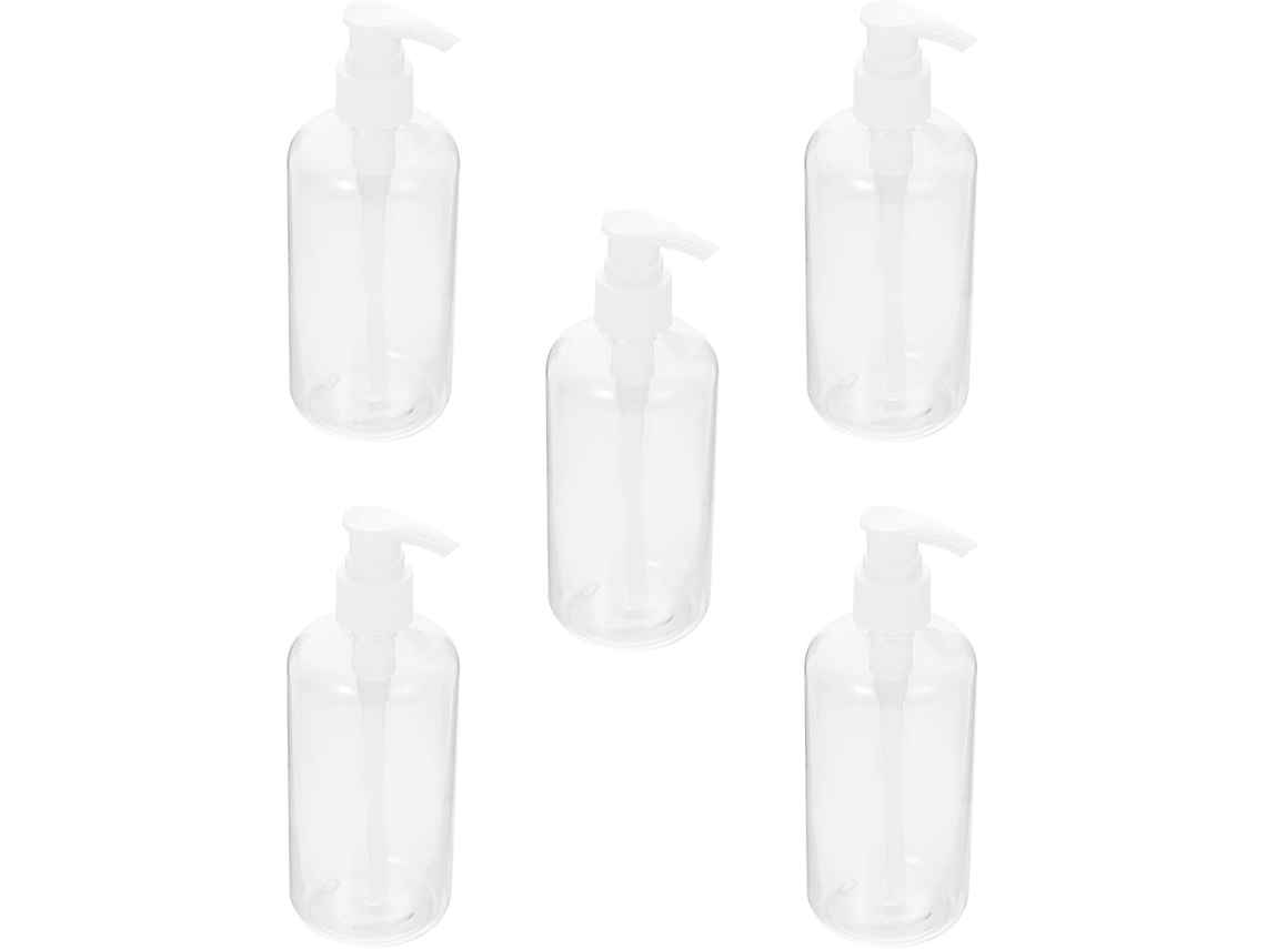 Conjunto De 5 Frascos De Plástico Branco Com Bomba De Pressão, Fáceis