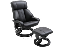 Poltrona de Massagem com Banquinho. 10 Pontos de Vibração. Encosto Ajustável a 145°. Preto Ge