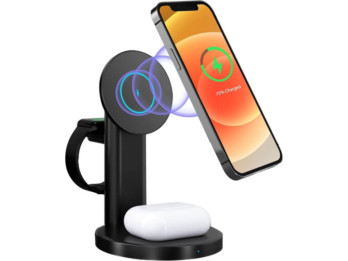 Estação de Carregamento Sem Rápida para iPhone 12 Pro Max/12 Mini/12 Pro/12 YIZHOOD Magnética Preto