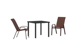 Conjunto de Jantar para Jardim 3 Pcs - Móveis de Jardim para Refeição Marrom e Preto HARLANV1