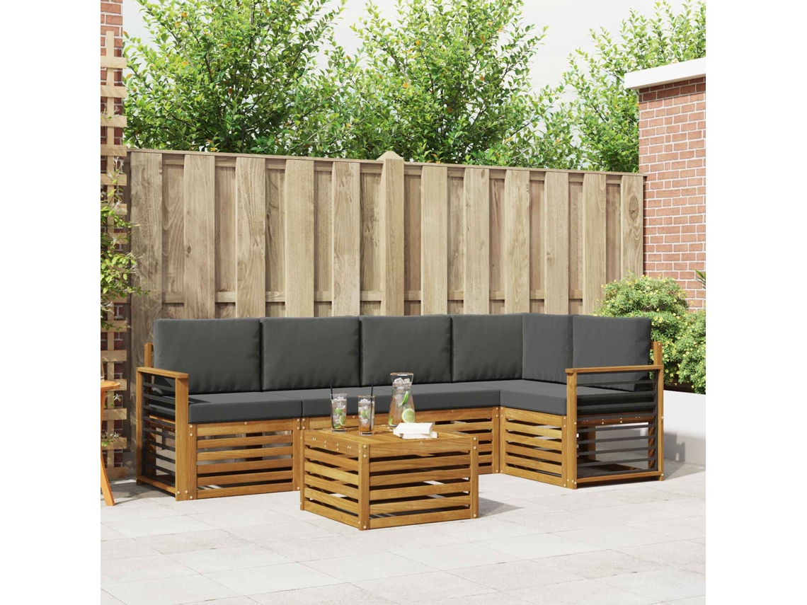 Vidaxl Conjunto De Sofás Para Exterior 6 Unid. Natural E Antracite