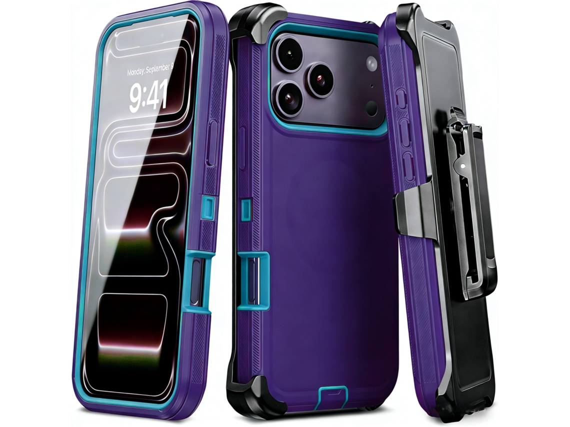 Capa Hexinyigjly Para Iphone 17 Pro Max Com Clip De Cinto, Proteção Tripla Contra Choques E Compatível Com Carregamento Magnético Roxo Escuro