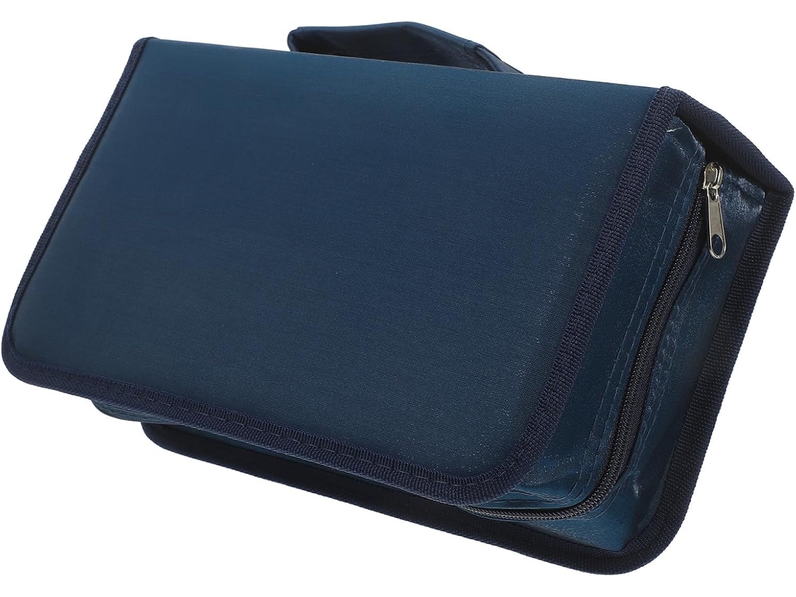Estojo Para 128 Cds E Dvds, Estojo Retangular Portátil Feito De Material Durável, Azul.