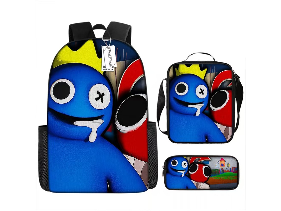 Conjunto Escolar 3 Peças, Arco-íris, Estampa De Desenho Animado Com Mochila E Estojo
