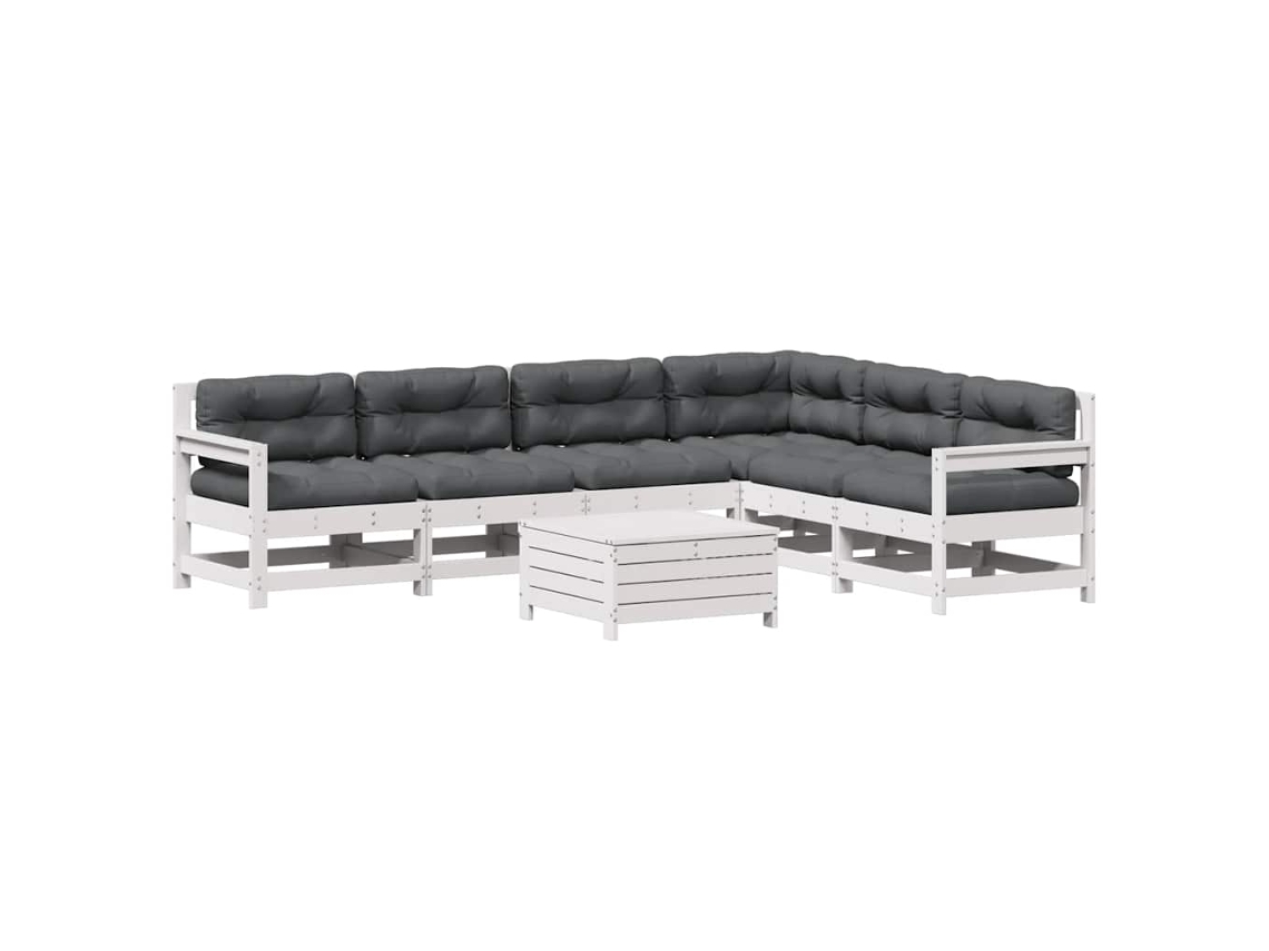 7 Pcs Conj. Lounge de Jardim C/ Almofadões Pinho Maciço Branco MAISON EXCLUSIVE