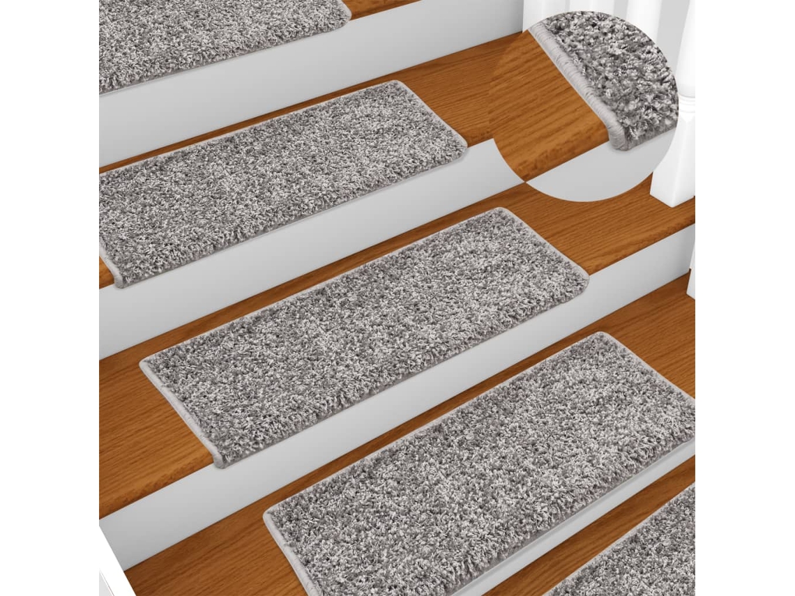 Vidaxl Tapetes de Escada 15 Peças 65x21x4 Cm Cinza com Borda Retangular