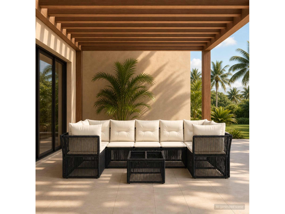 Vidaxl Conjunto De Sofá De Jardim 8 Unid. Preto Vime Pe