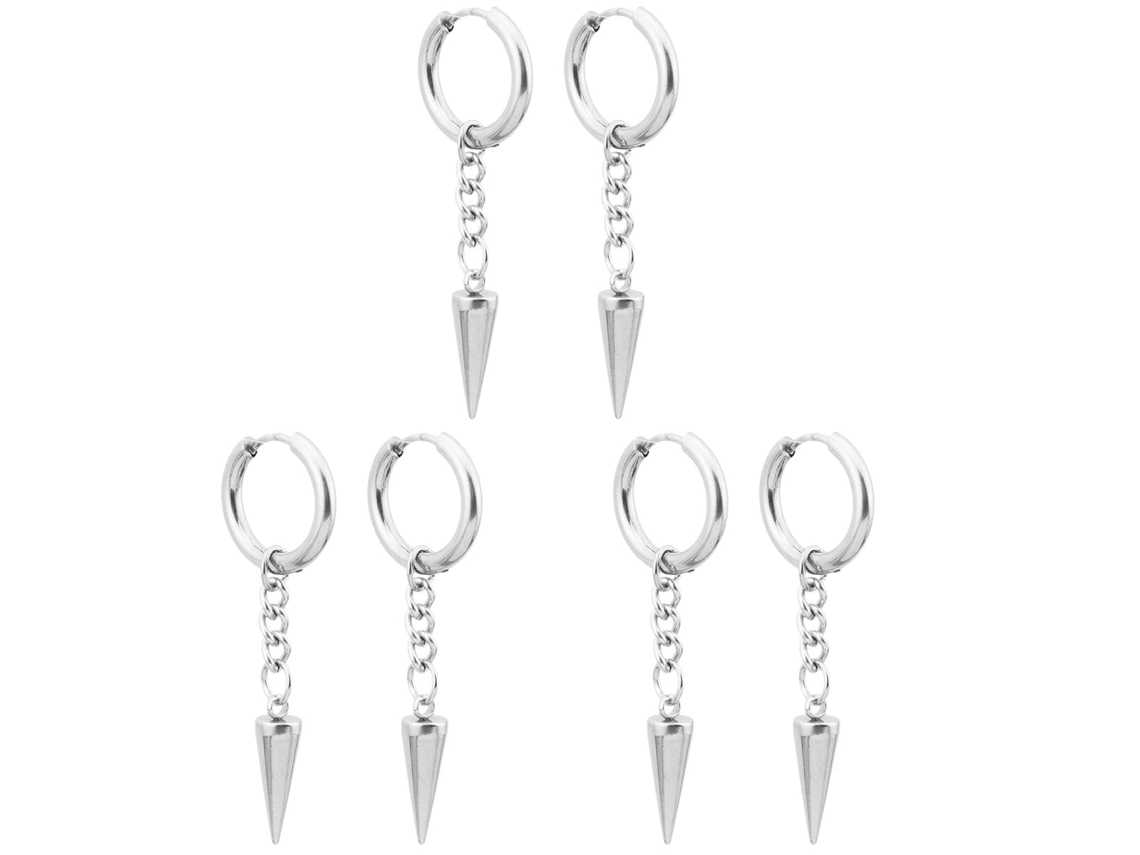 Pendientes De Aro Con Remaches Triangulares Y Pirámide De Acero De Titanio (color Acero), 3 Pares