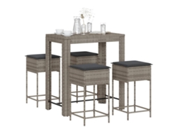 Vidaxl 5 Pcs Conjunto De Bar P/ Jardim C/ Almofadões Vime Pe Cinzento